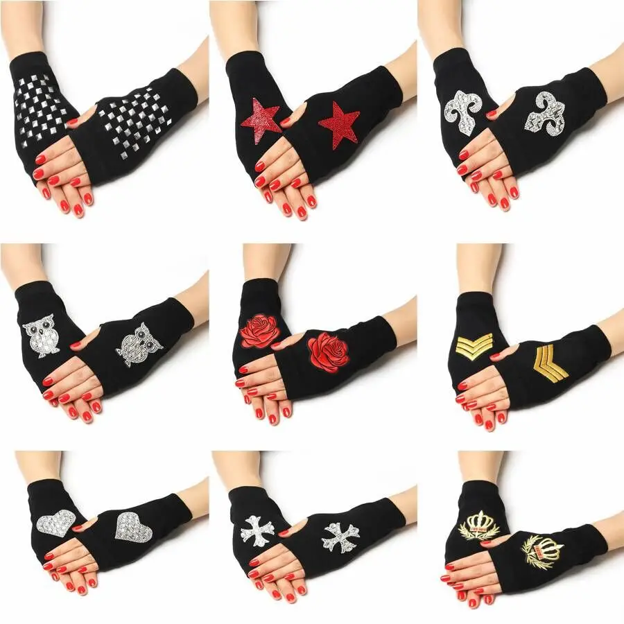 Sailor Dance Gloves Fingerless Rivet Gloves Wool Gloves Spring and Autumn Black Half Finger Gloves Performance Gloves