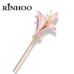 Rinhoo New Enamel Lily Flower Women Brooches Pink White Daffodil Flower Corsage Weddings Party Casual Office Brooch Pins Gifts