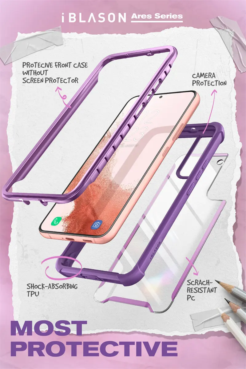 For Samsung Galaxy S22 Case 6.1inch (2022 Release) I-BLASON Ares Full-Body Rugged Bumper Cover WITHOUT Built-in Screen Protector