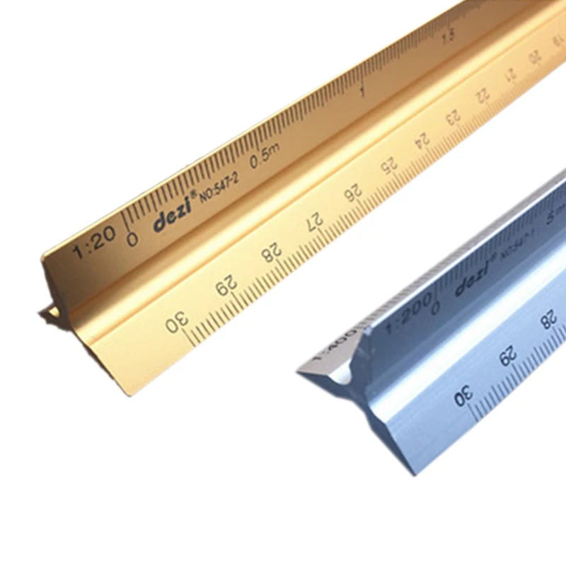 DEZI 30cm Triangular Scale Ruler 1:20-1:500 Alloy/Metal/Plastic Straight Ruler Clear Architect/Engineer Accurate Technical Scale