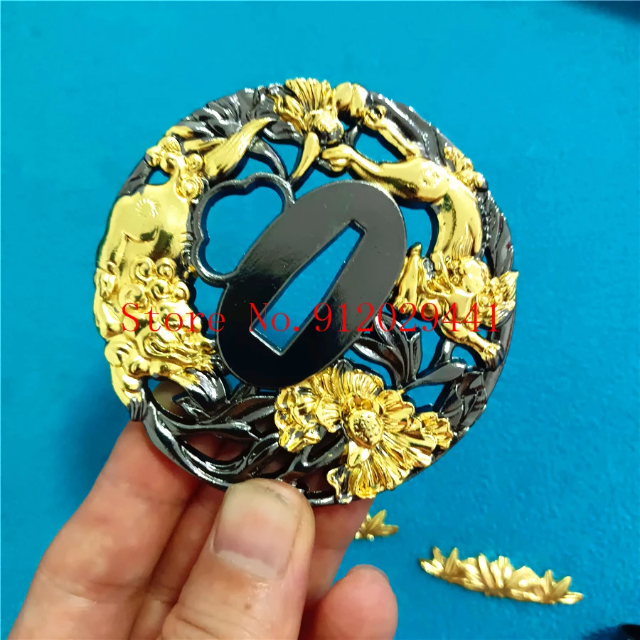 Japanese Samurai Sword Katana/Wakizashi/Tanto Guard Accessory Set Kirsite Tsuba+Menuki+Fuchi+Kashira+26cm Handle+Habaki+Seppa
