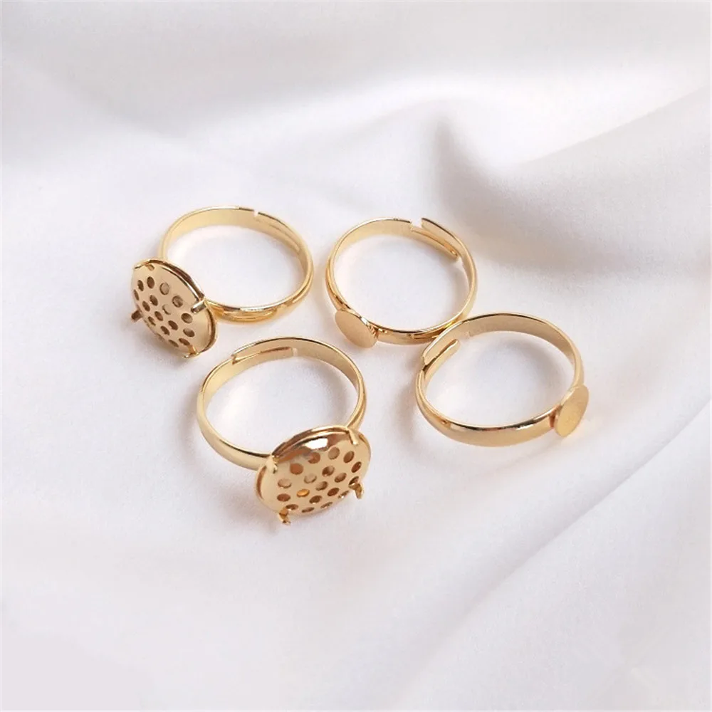 14K plated gold Ring bracket semi-finished accessories Lotus flower shower head net tray bottom bracket handmade DIY