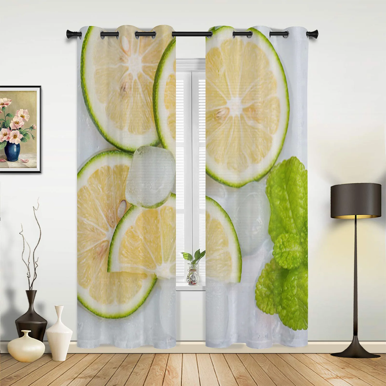 Ice Cubes Lemon Mint Valance Window Curtains For Living Room Bedroom Kitchen Home Korean Room Decor Youth Room Window Curtains