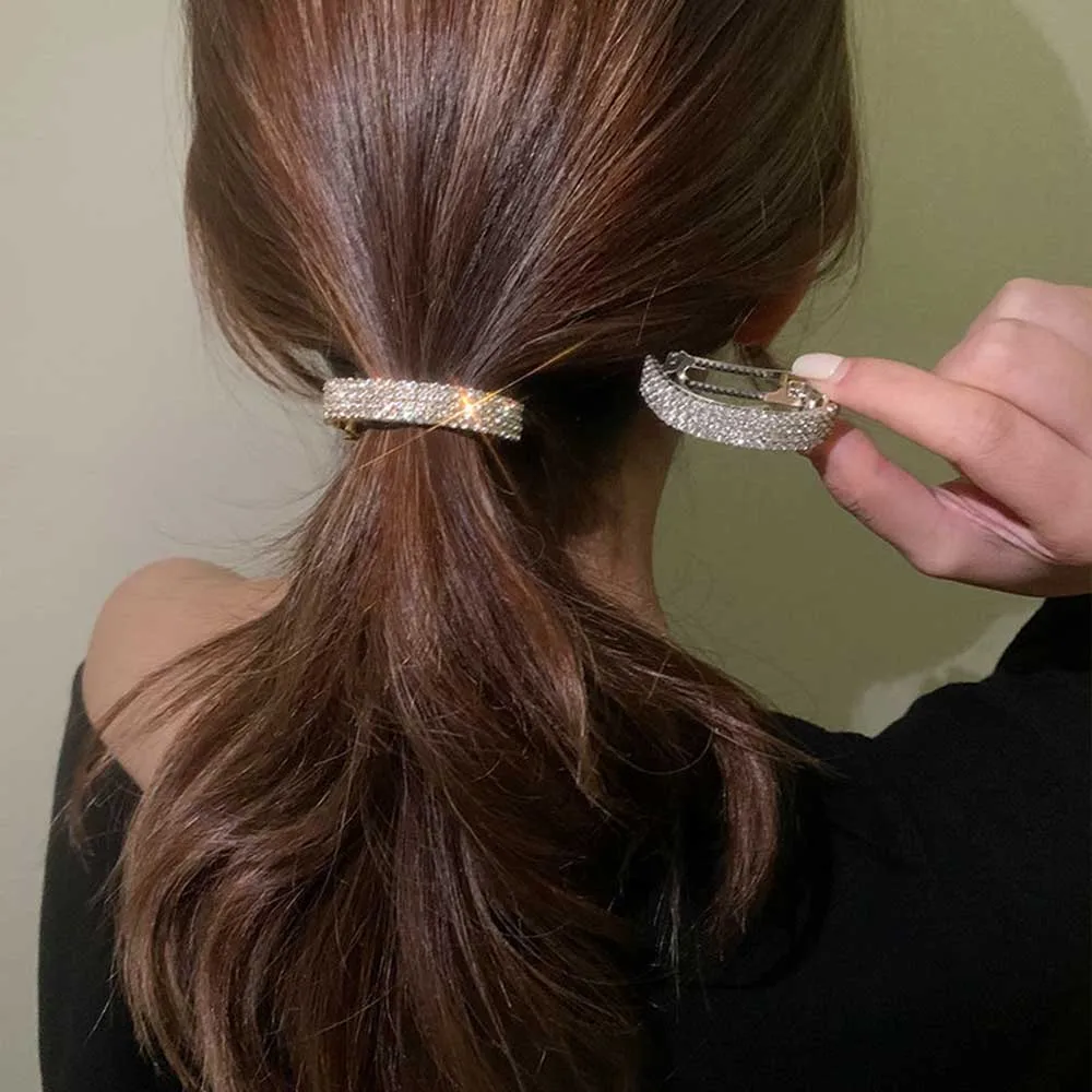 Haimeikang-Pinzas para el pelo con diamantes de imitación de Metal para mujer, pasadores para el cabello, Clip de cola de caballo, horquillas,