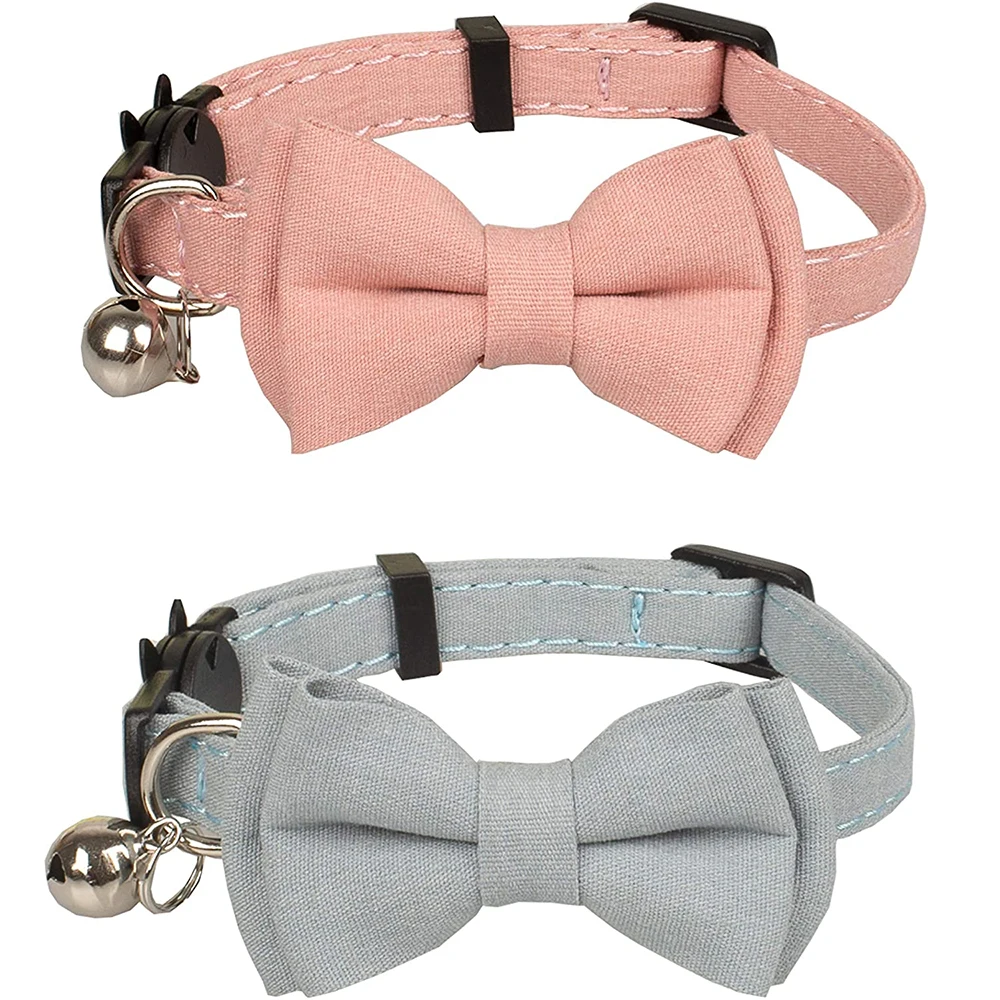 

Cat Collar Breakaway Bowtie Bow Safety Cat Collars with Bell Basic Solid Color Adjustable Kitten Puppy Set