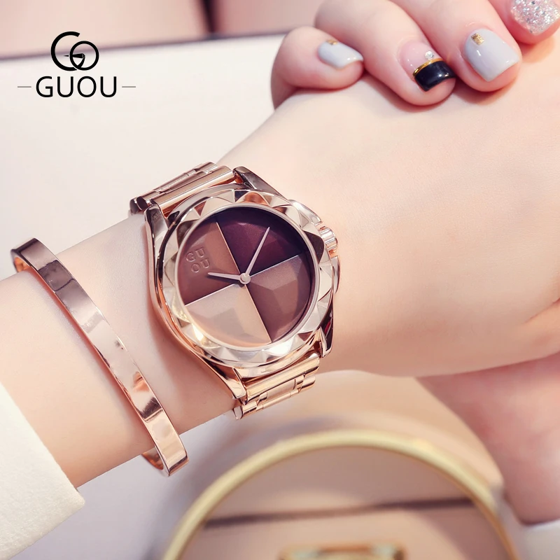 Fashion Guou Top Brand Watches Women Luxury Ladies Watch Blush Paragraph Tide Quartz Trend Full Stainless Steel Saat