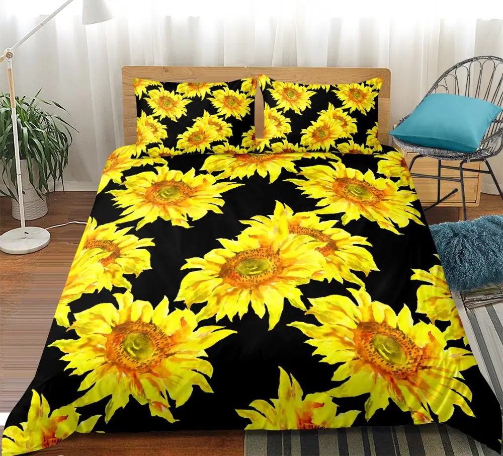 

3-piece Sunflower Bedding set black background Bedclothes 3D Dropship Duvet cover set home textiles