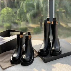 2022 autunno stivali autunnali in vera pelle per donna piattaforma Chelsea Boot primavera stivaletti in pelle bovina moda femminile bottino nero