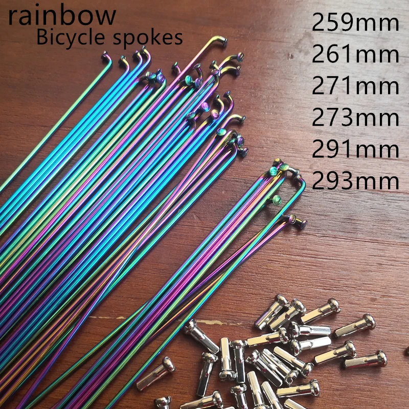 

36pcs/lot Bicycle spoke wire vacuum plating rainbow spokes 26 27.529 inch spoke cap mountain / road bike 304 stainless steel 14G