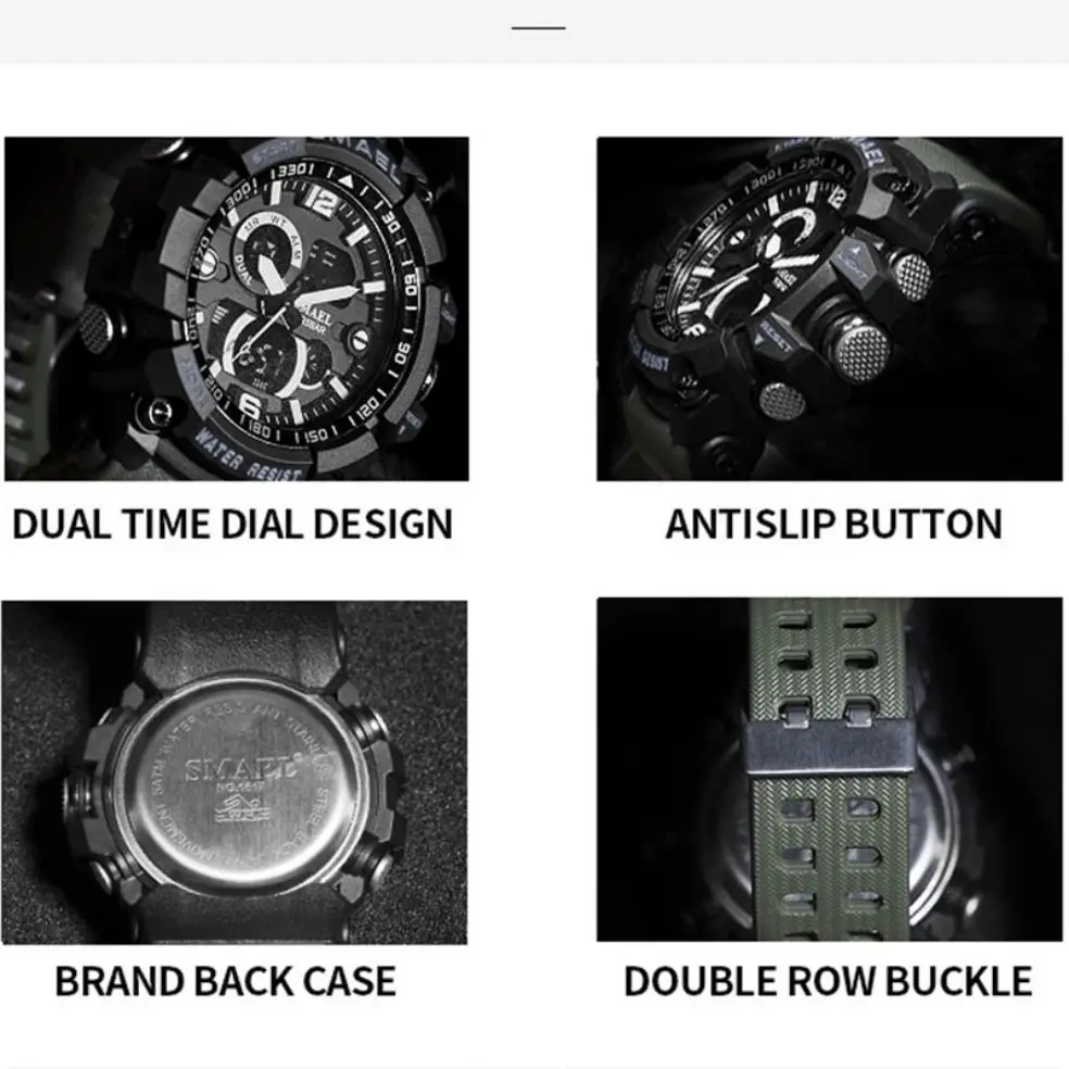 SMAEL Men Military Watch 50m Waterproof Wristwatch LED Quartz Clock Male relogios masculino 1617 Digital Sports Watches Men\'s