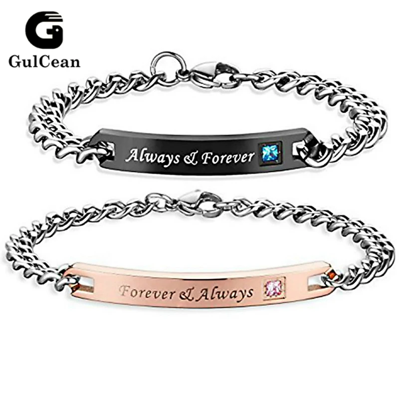 Bracelet For Couples Letters Always Forever Stainless Steel Relationship Matching Promise Couples Bracelets Set for Husband Wife