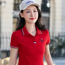 2023 Summer Women Slim Golf Polo Shirts Lady Casual T Shirts 95% Cotton Embroidery Logo Female Short Sleeve Shirt Office Tops