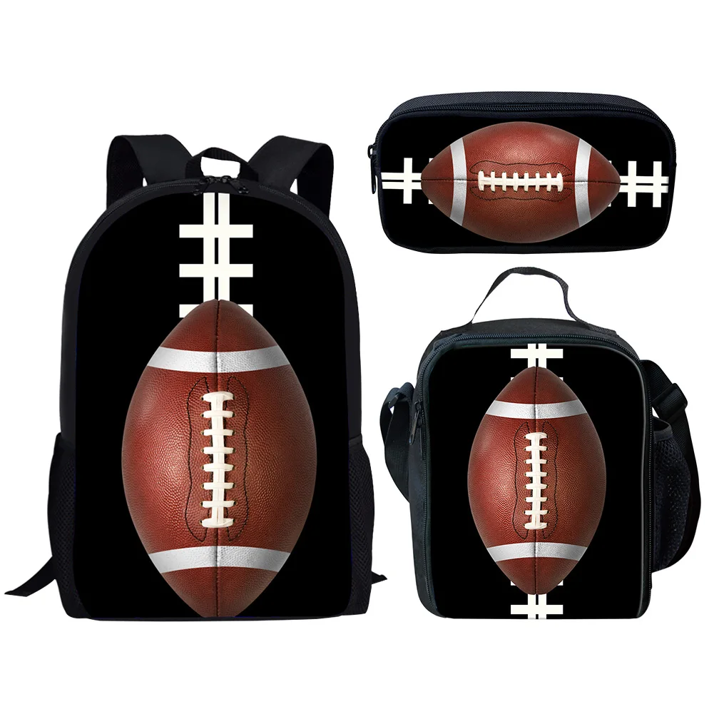 3 pcs set Football Rugby Print Child School Backpack with Lunch Bags Pencil Bags Kids School Bags For Boys Girls Best Gift