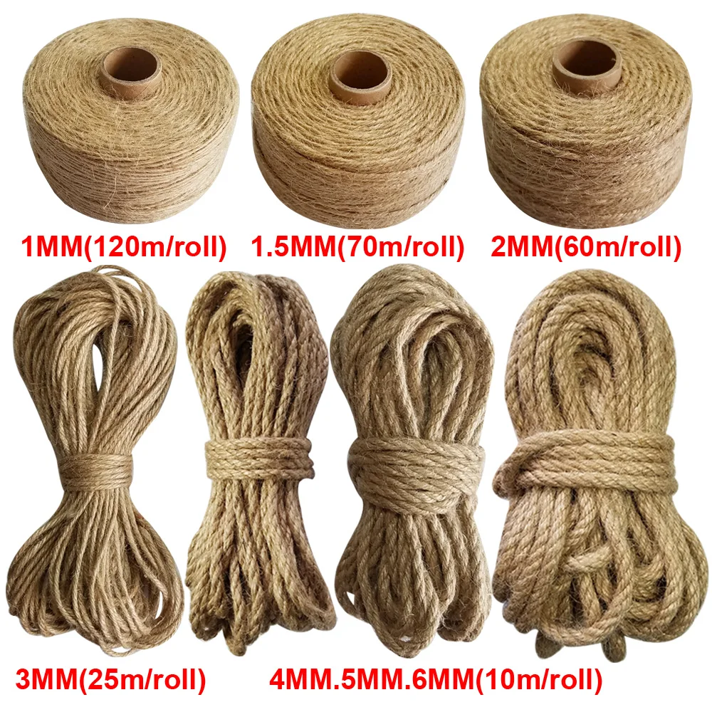 100% Natural Jute rope 1mm-10mm twine macrame cords for decoration handmade DIY