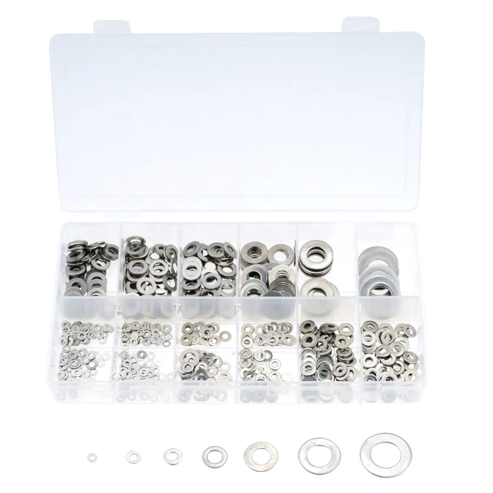 

800PCS/Box M2 M2.5 M3 M4 M5 M6 M8 M10 M12 Stainless Steel Washer Plain Washer Kit Screw Fastener Hardware Assortment Accessories