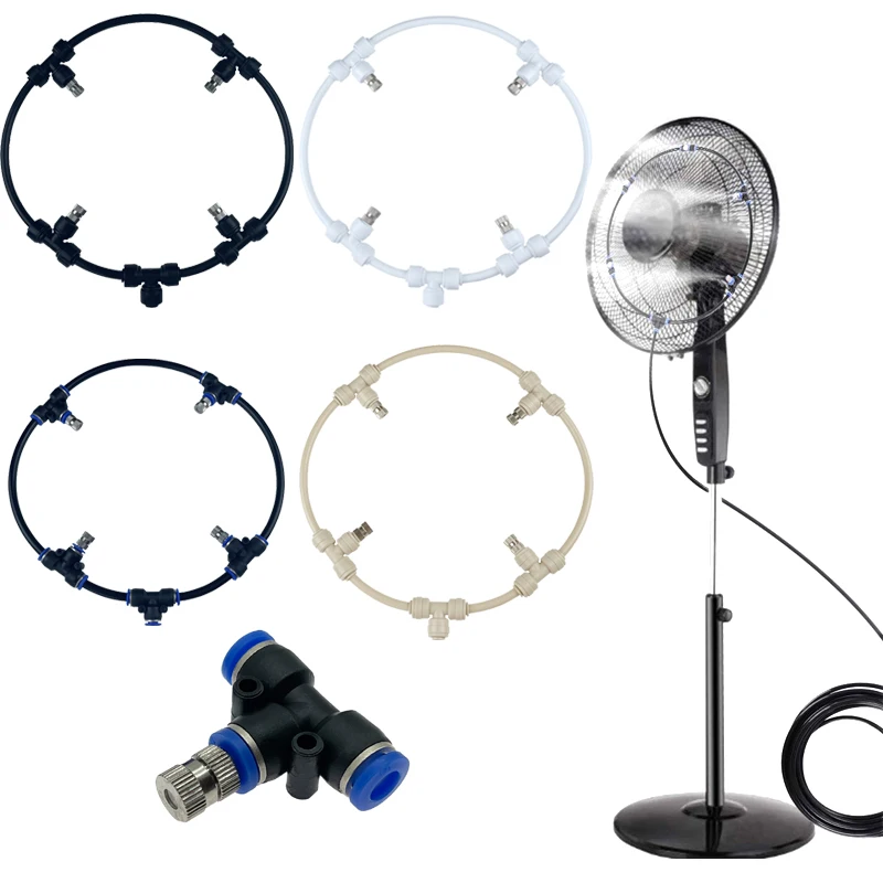 Summer Cooling Patio Breeze Fan Misting System With 6MM Quick Pushing Brass Nozzle 3/4'' Plastic Adapter 3 Meters