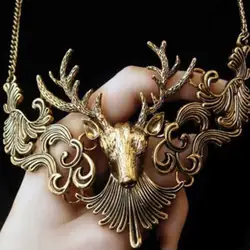 50% Wholesales Women Retro Statement Alloy Hollow Deer Head Pendant Insects Necklace Gift