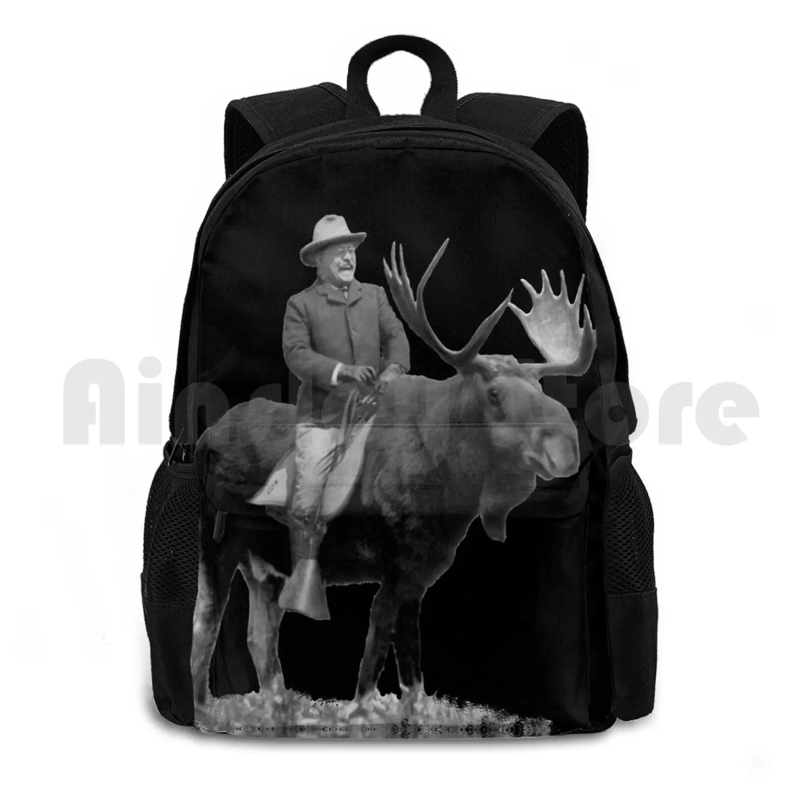 Teddy Riding A Bull Moose Outdoor Hiking Backpack Waterproof Camping Travel Teddy Bullmoose Bull Moose Funny President For Men