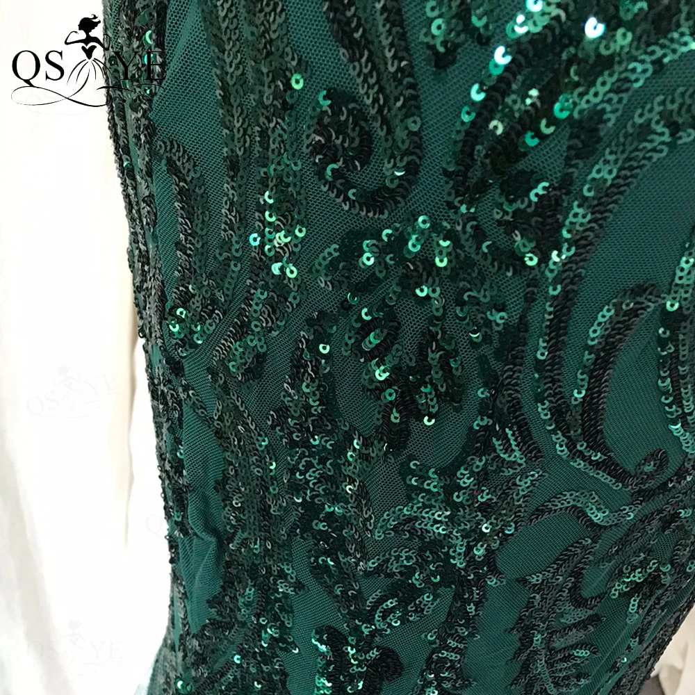 Une épaule émeraude robes de soirée vert paillettes longue sirène robe de bal paillettes robe de soirée élégante motif dentelle robe formelle