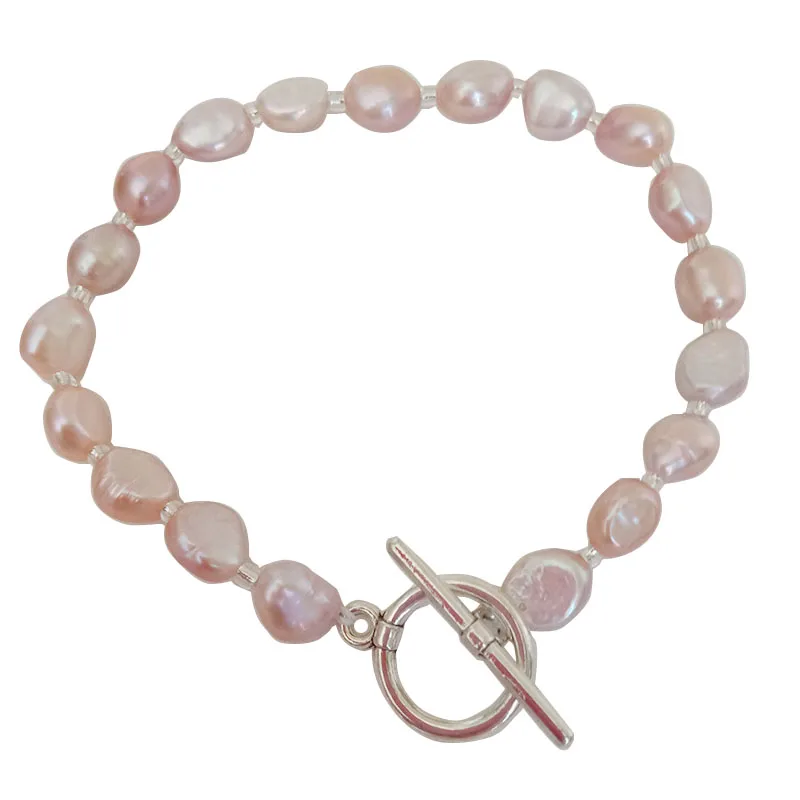 100% nature freshwater pearl bracelet with crystal beads,pearl size 7-9 mm long  ,white ,pink,purple,black color