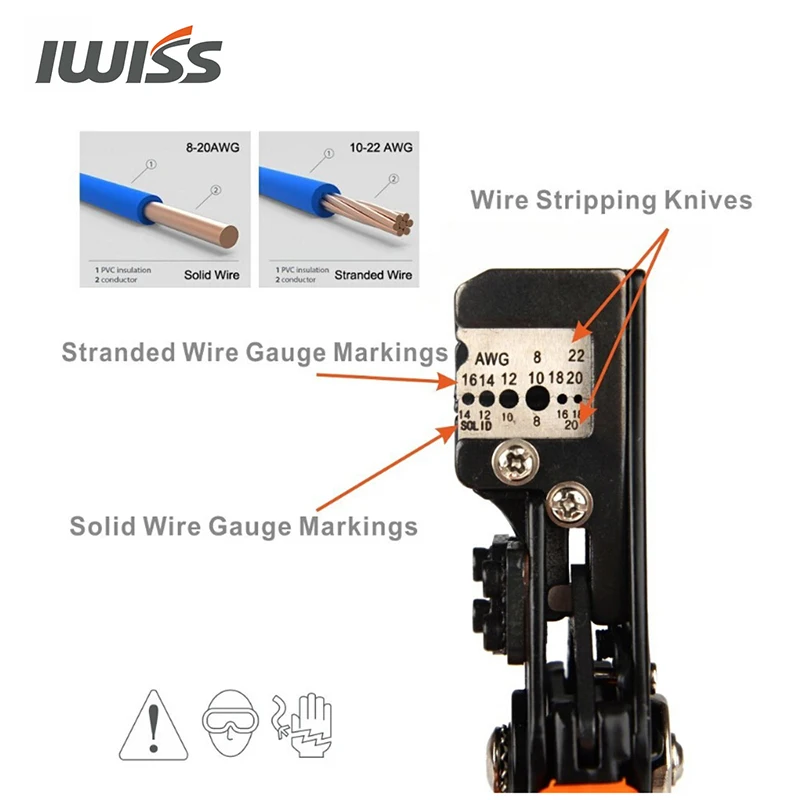 IWISS IWS-0822 çok fonksiyonlu otomatik kablo tel soyucu 0.35-8.2mm ² sıyırma sıkma pense sıkma pense kablo kesici aracı