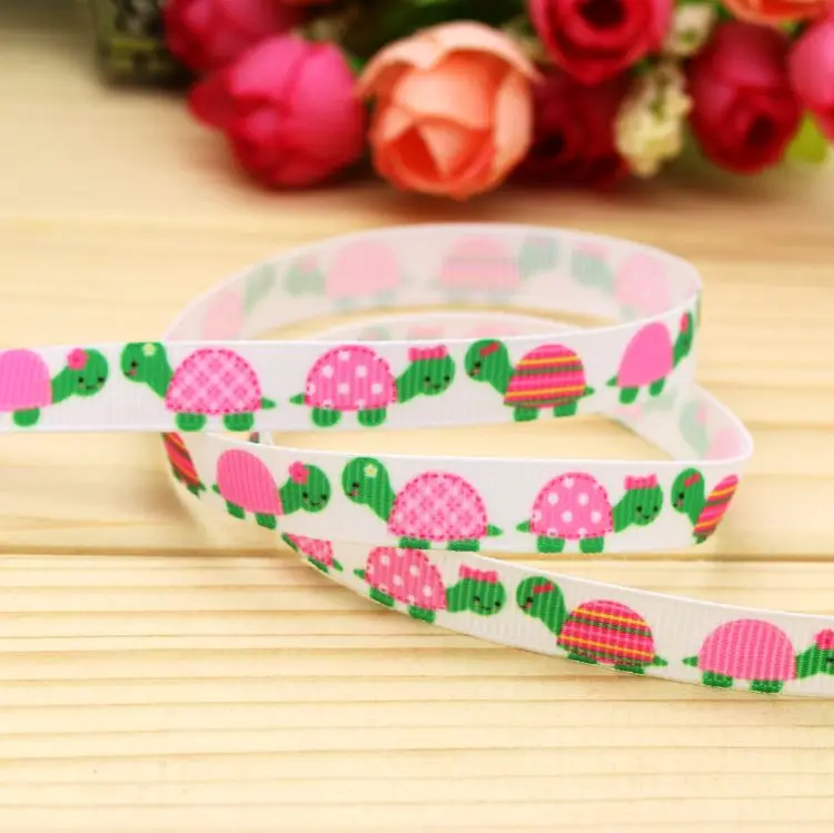 DHK 3/8'' 5yards turtle girl printed grosgrain ribbon headwear hair bow diy party decoration OEM Wholesale 9mm E1302