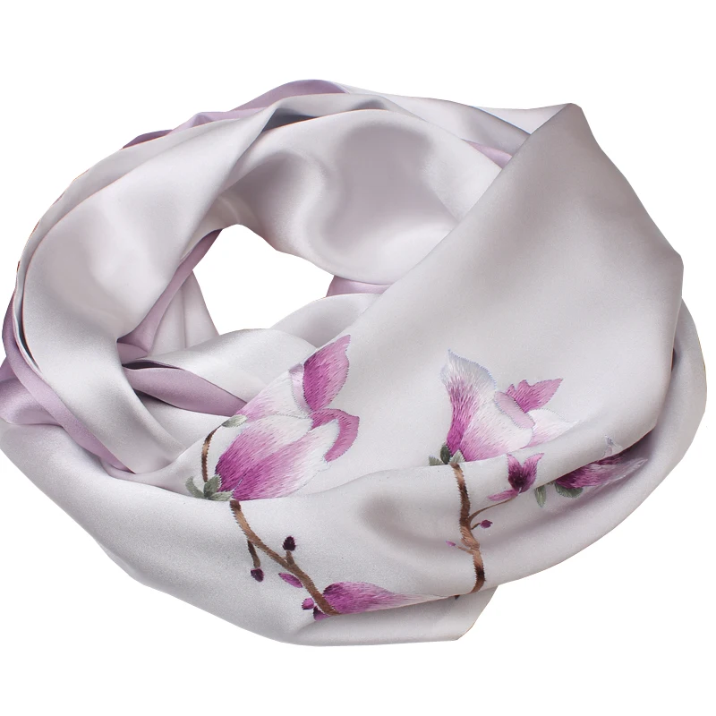 Suzhou haft prezent biznesowy jedwab szalik damski jedwabny chustka haftowana Magnolia w stylu etnicznym szal Suzhou Silk