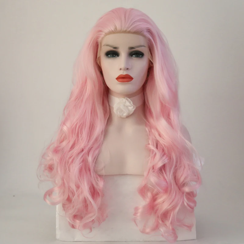 Charisma Pink Wig Long Wavy Hair Synthetic Lace Front Wig Natural Hairline Free Part Lace Wigs For Women Cosplay Wig