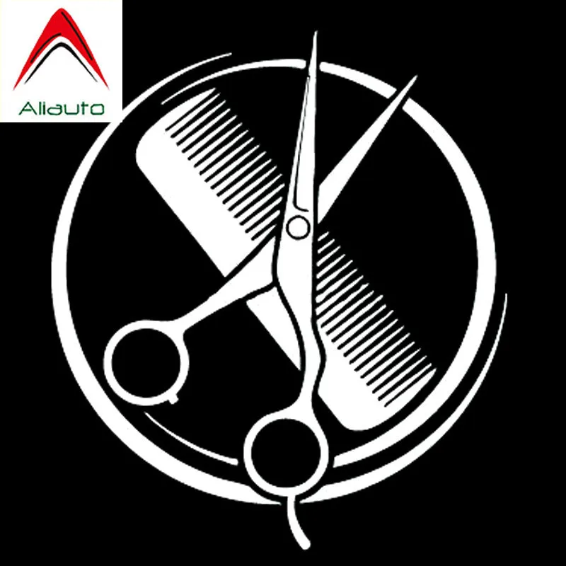 Aliauto Personality Car Sticker Comb Scissors Barbershop Beauty Salon Vinyl Accessories PVC Decal for Subaru Forester,14cm*12cm