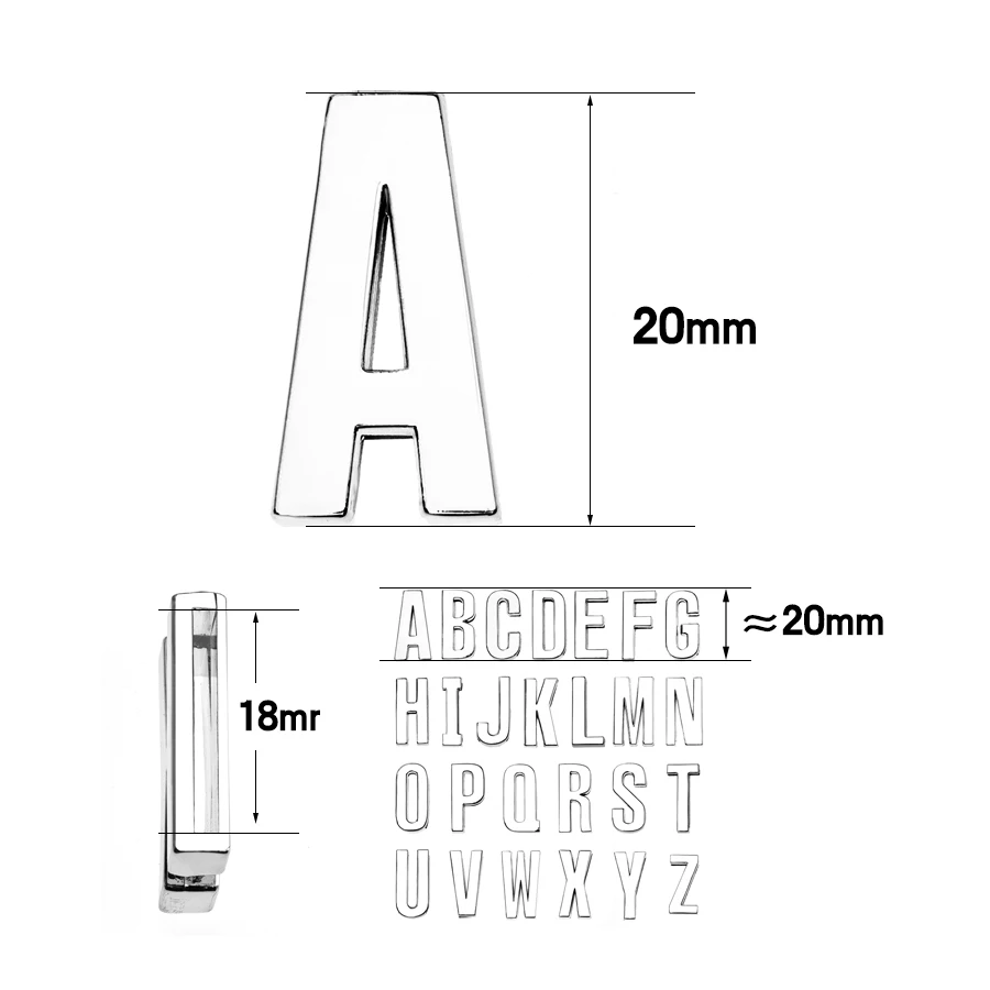 1Pcs 18mm Chrome Slide Letters DIY Slide Letter ENGLISH Alphabet Letter Fit 18MM Pet Collar Wristband Name Bracelet