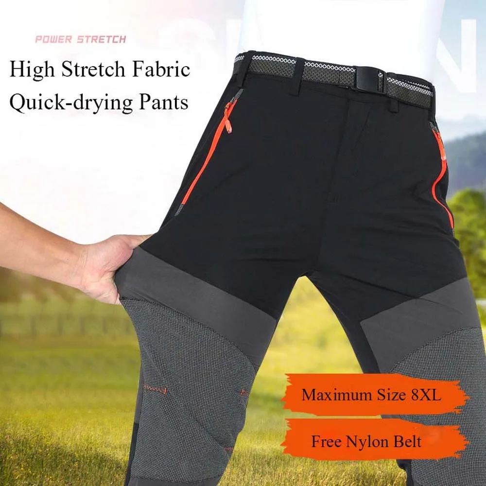 New Outdoor Stretch Pants Men Women Summer Quick Dry Mountain Climbing Fishing Hiking Trekking Waterproof Trousers Plus 8XL PN54