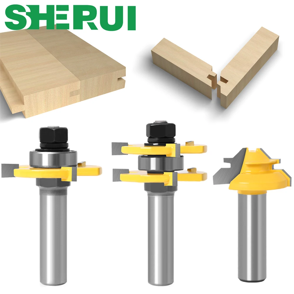 3 pc 12mm 1/2 Shank high quality Tongue & Groove Joint Assembly Router Bit 1Pc 45 Degree Lock Miter Route Set Stock Wood Cutting