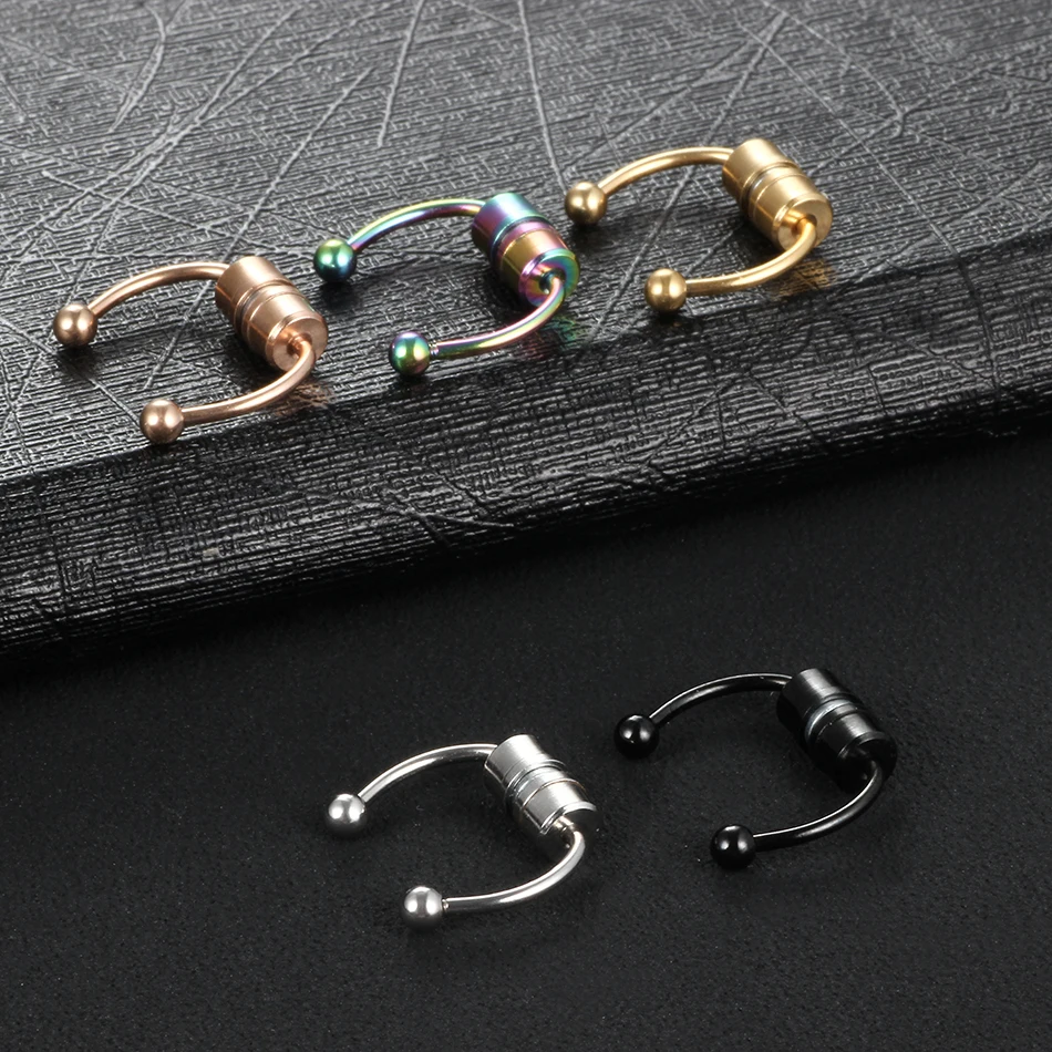 1 قطعة الفولاذ المقاوم للصدأ وهمية الأنف الدائري هوب الحاجز خواتم C كليب الشفاه الدائري القرط للنساء وهمية ثقب مجوهرات للجسم غير مثقوب