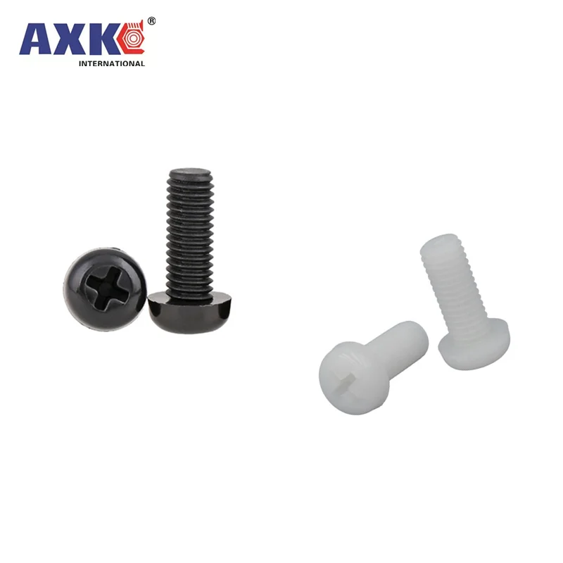 50pcs M2 M3 M4 Metric Threaded Black White Nylon Plastic Phillips Pan Head Cross Round Screw Bolt length 5mm-25mm