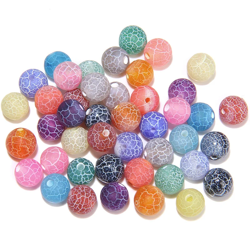 6/8/10MM Round Frost Cracked Agat Loose Beads Matte Weathered Natural Agates Stone Beads For Jewelry Making Bracelet Accessories