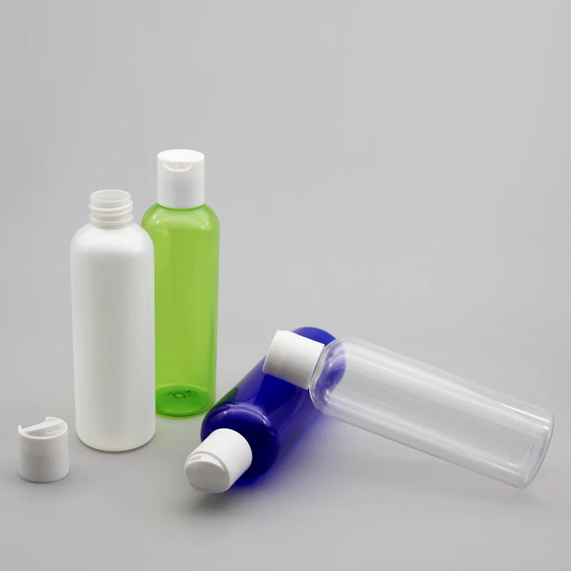 

40pcs 200ML Disc Screw Cap Cosmetics Bottle, Plastic Container,Blue Green Transparent Empty Liquid Soap Shampoo Bottles