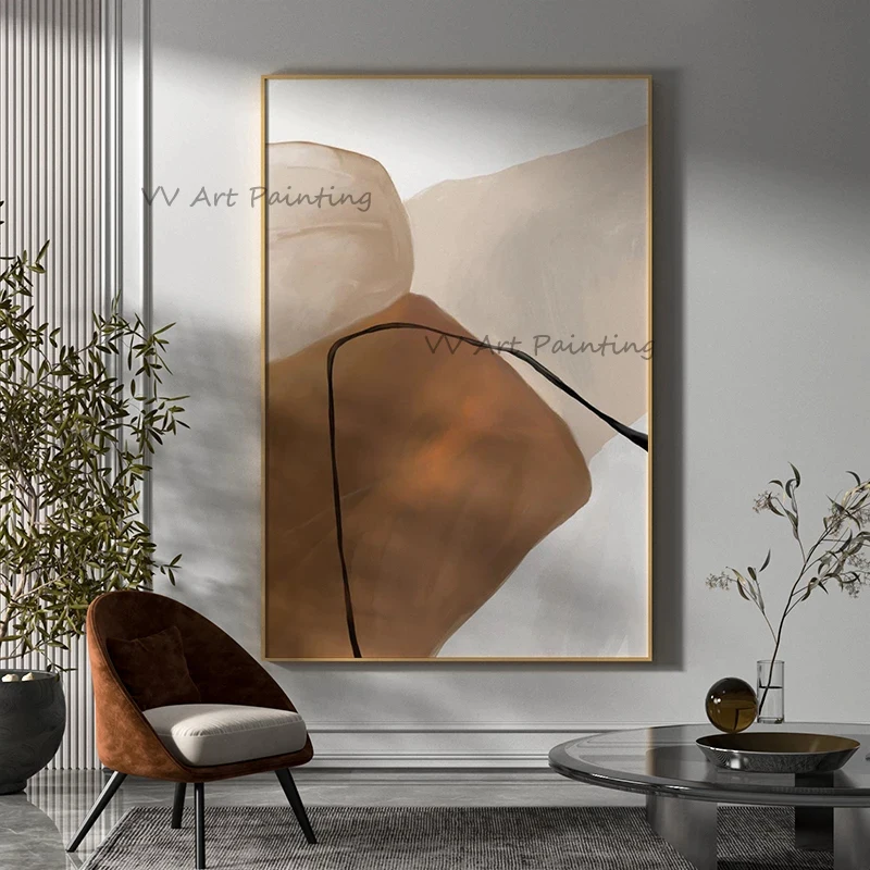 New Arrival Hand Painted Abstract Taupe Oil Painting Abstract Stone Painting Contemporary Oil Painting Original Large Artwork