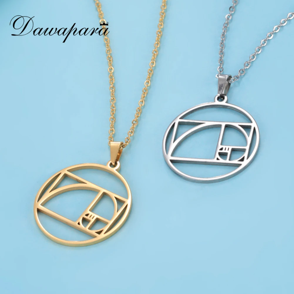 Dawapara Golden Ratio Rectangle Necklace  Fibonacci Geometric Pendants Stainless Steel Jewelry Mathematics Gift