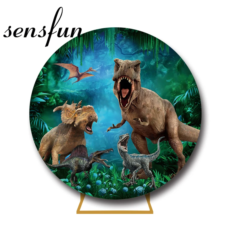 Sensfun Jurassic Park Dinosaur Party Round Backdrop Cover Boys Baby Shower Birthday Party Circle Photography Background Custom