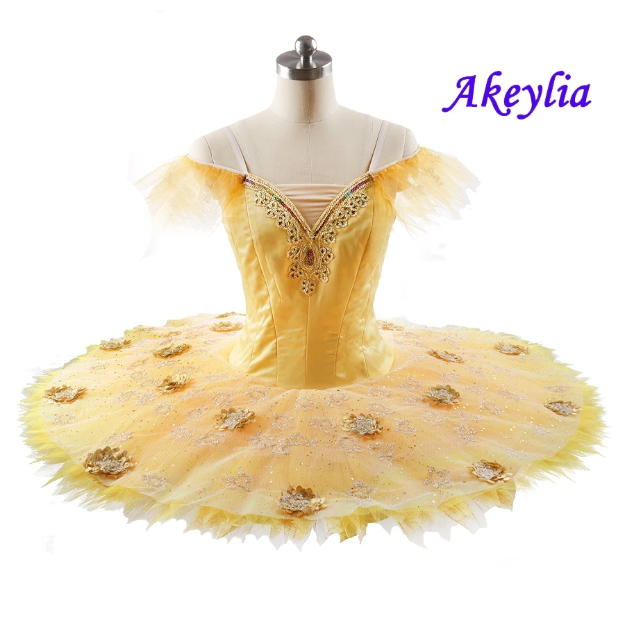 Yellow gold Classical pancake Tutu YAGP Professional Ballet Platter Tutu Flower Fairy ballet custom for Sugar Plum Fairy JN0227