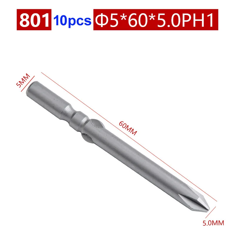 10 teile/los 801 Elektrische Schraubendreher bit 60mm Länge Runde Schaft Magnetische Phillips Kreuz schraube fahrer Bits set PH00 PH0 PH1 PH2 – Detail 24