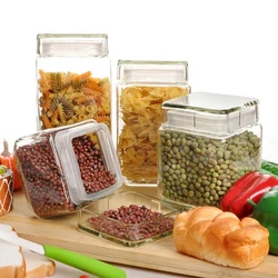 Square Transparent Glass Jars with Lids, Cereal Dry Food Dispenser, Kitchen Storage Container, Eco Friendly Glass Jar with Lid