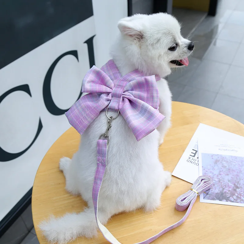 Gitter Hund Kleid Harness Und Leine Set Schöne Pet Hund Kleidung Für Kleine Hunde Chihuahua Rock Französisch Bulldog Welpen Kleid kragen – Detail 30