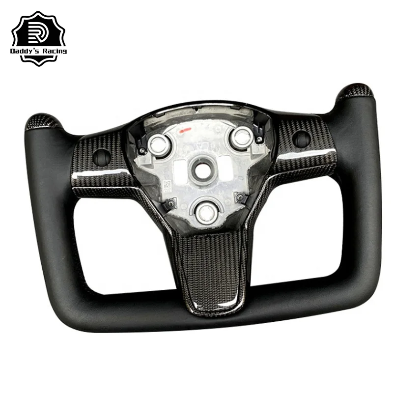 

Carbon Fiber Steering Wheel Leather Alcantara Racing Style For Model Y Model 3 2017 2018 2019 2020 2021 High Quality