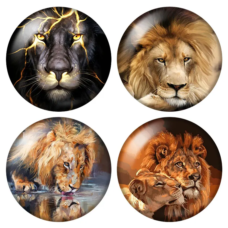 

King of the forest Wild Animals Lion Beast 10pcs 12mm/16mm/18mm/25mm Round photo glass cabochon demo flat back Making findings