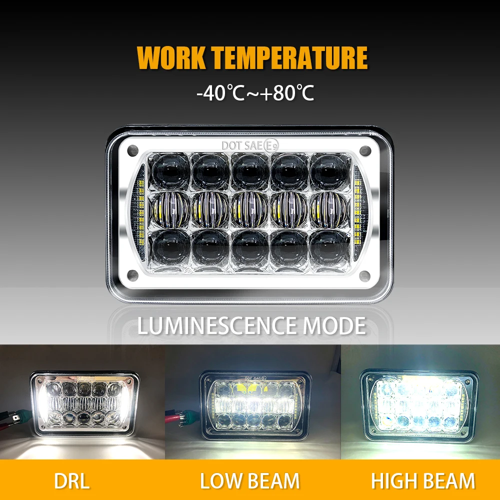 

1pcs 4X6 Inch Car Led Headlight Square Light White Halo DRL Sealed High/low Beam Replacement For Ford Trucks Offrord