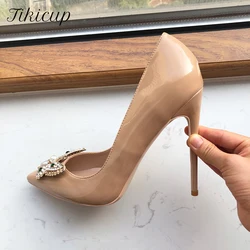 Tikicup Glitter Butterfly Women Nude Patent Pointy Toe High Heel Wedding Party Shoes Gorgeous Stiletto Pumps Plus Size 43. 44 45