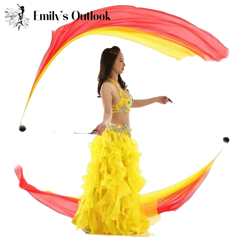 Real Silk Veil POI Streamer Thrown Balls Belly Dancer Stage Performance Props Bellydance Costume Accessory Flowy Light Weight