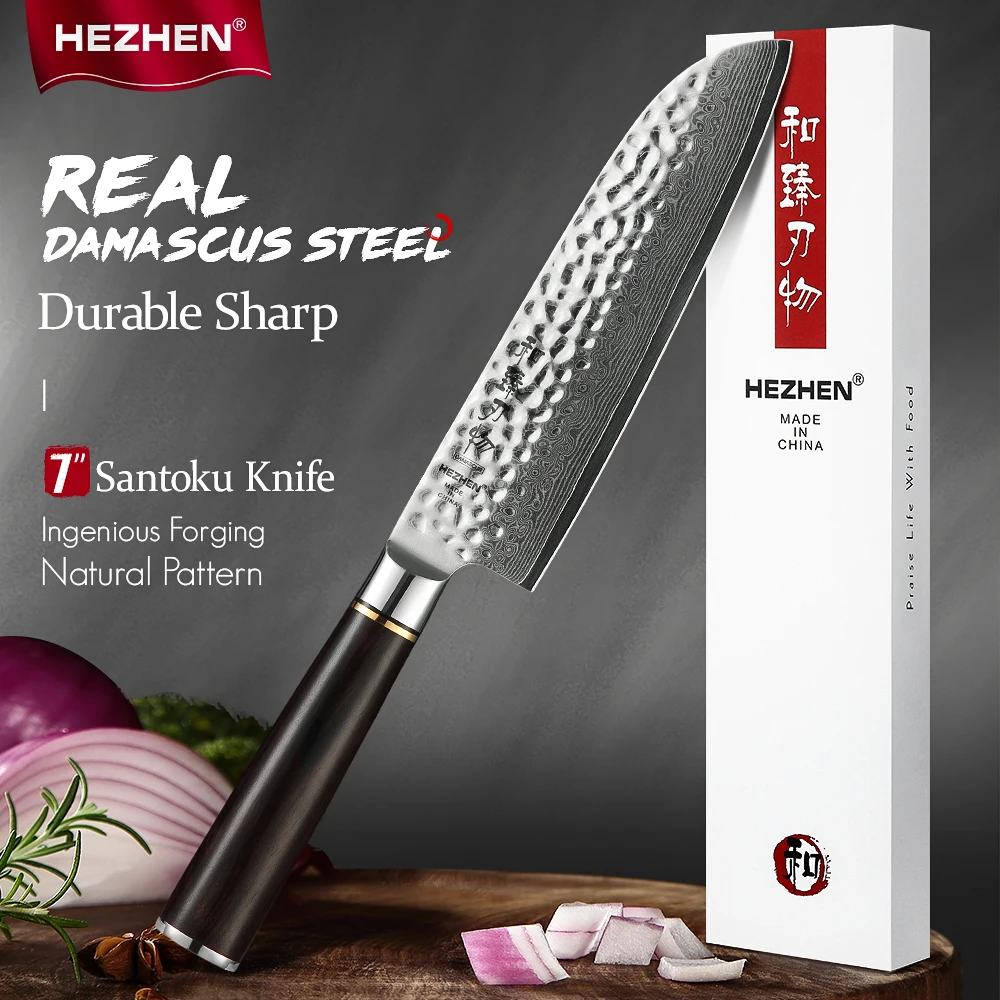 

HEZHEN 7'' inch Santoku Knife Professional Japanese Damascus VG Steel Meat Cutting Tools Stainless Steel Cook Kitchen Knife