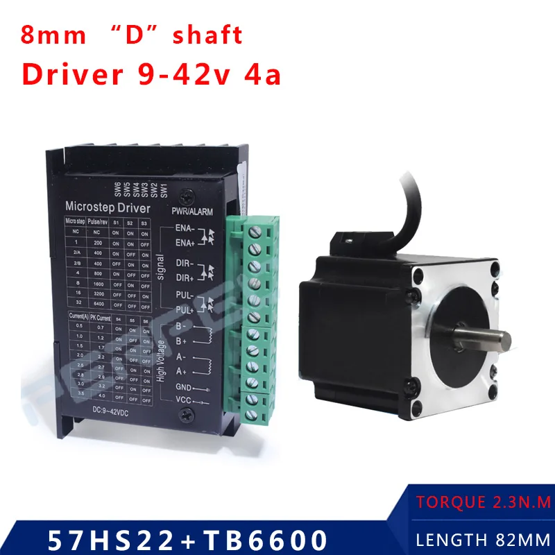 Nema 23 Stepper Motor D shaft 2 phase 4-Leads 57x82mm 2.3N 57HS22 1.8deg motor with tb6600 driver